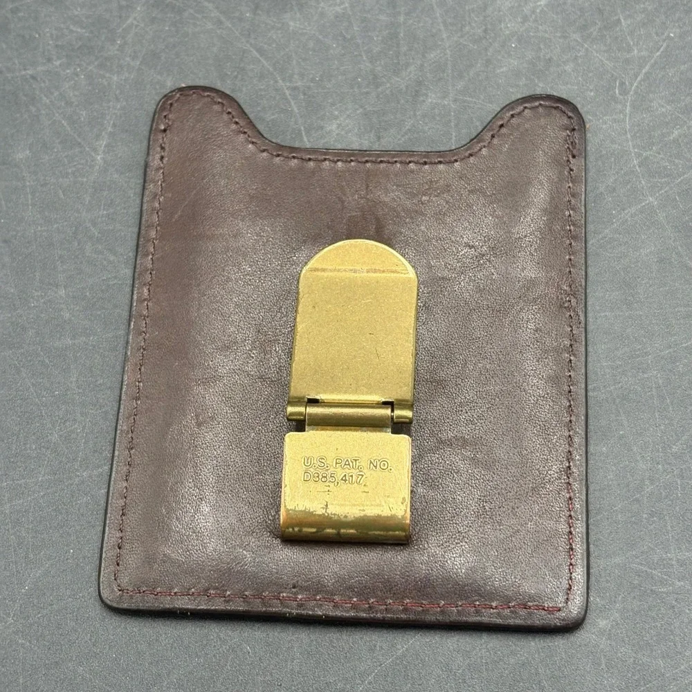 Fossil Mens Brown Leather Slim Card Holder Wallet with Brass Money Clip